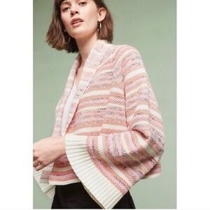 ANTHRO Size XS Sweater Moth Mahalia Cardigan Bell Sleeve Pastel Pink Multicolor